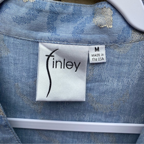 FINLEY Mandarin Collar Gold Leaf Jacquard Long Sleeve Shirt Size Medium - Picture 5 of 9